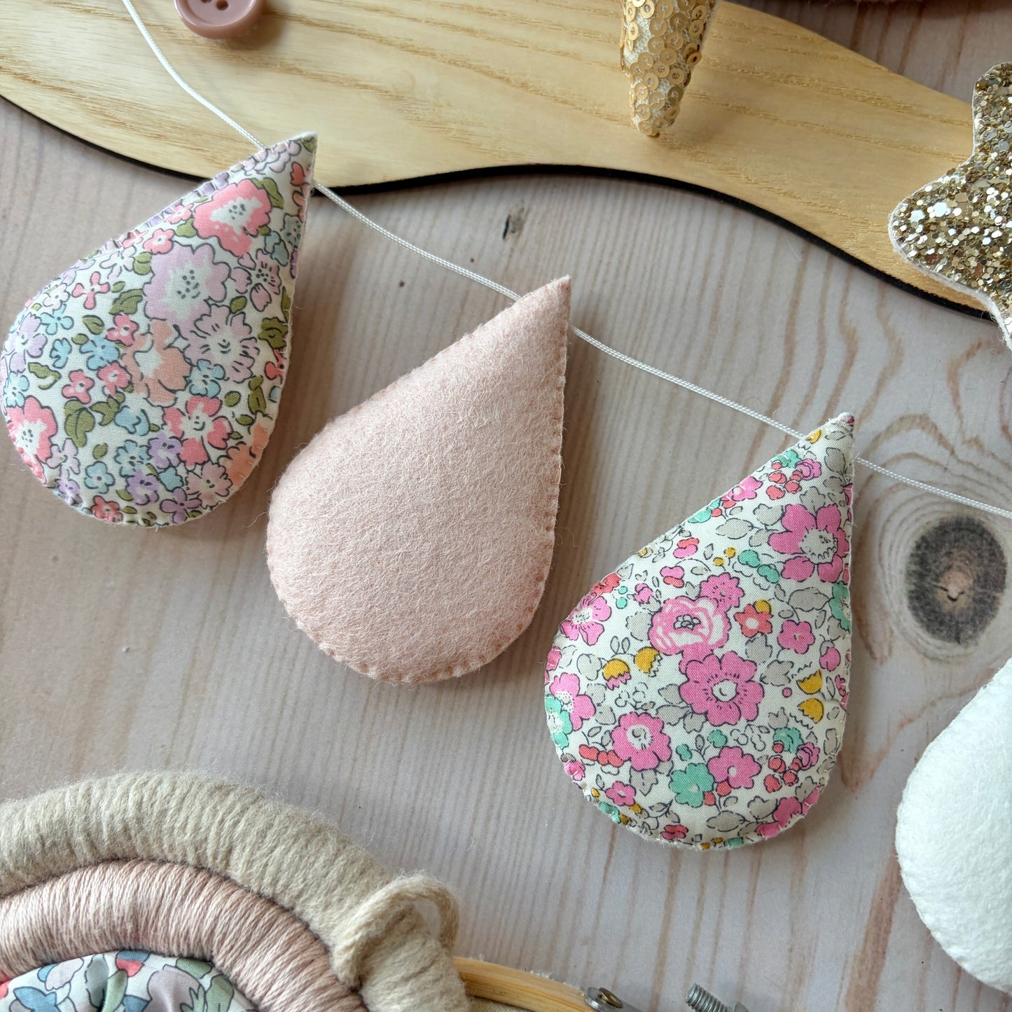 Droplet Garland - Mixed Liberty with off white and blush. Made to order.