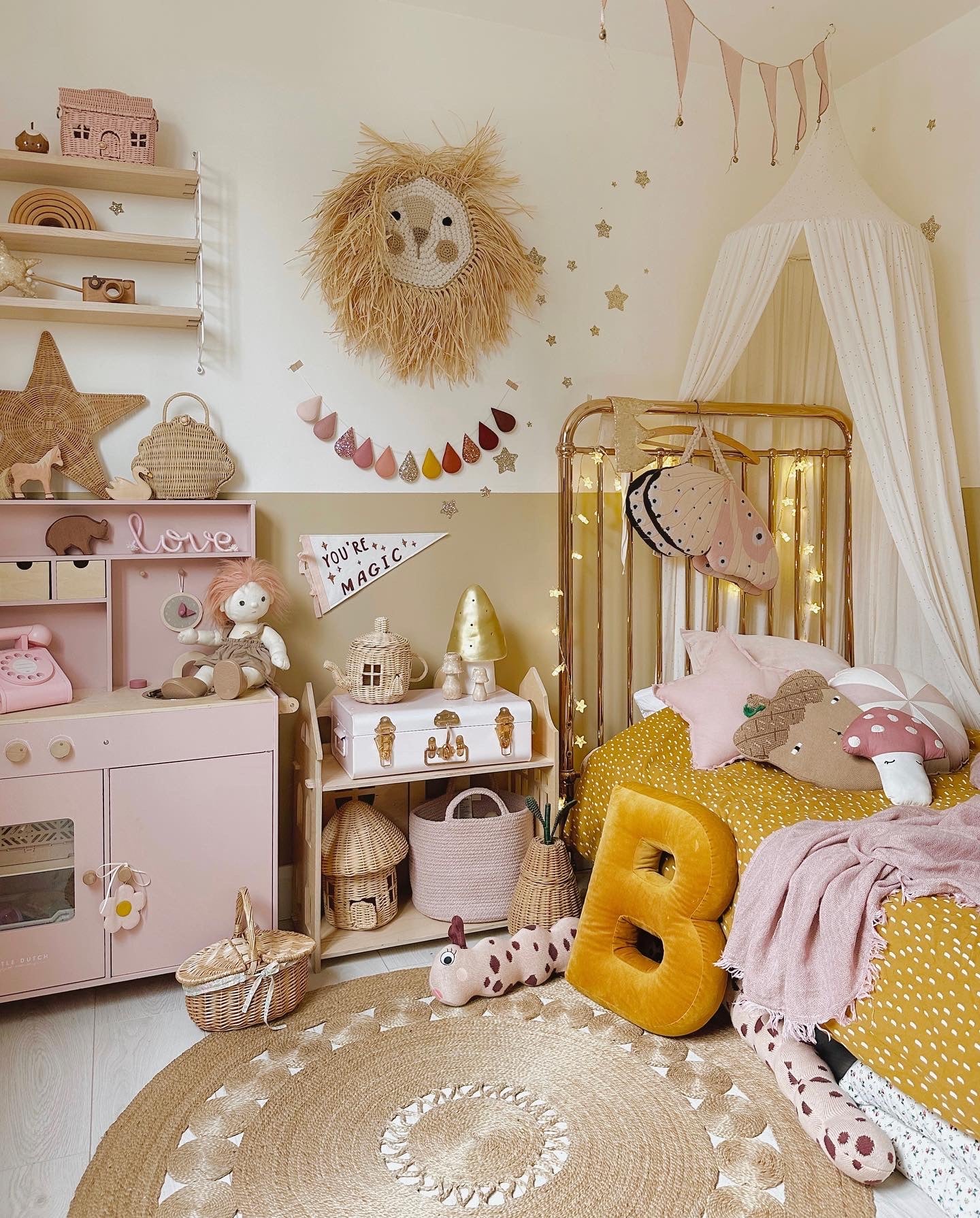 Droplet garland- Pinks, mustard and warm brown tones. Made to order.