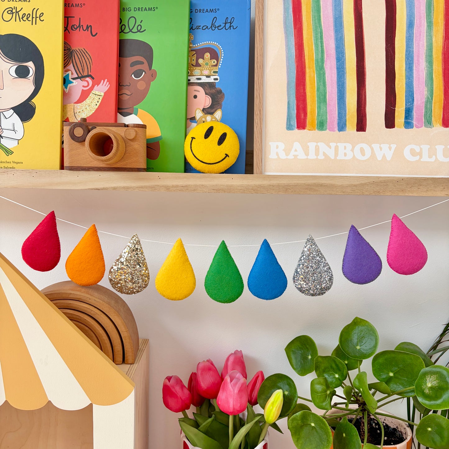 Rainbow Raindrop Garland - Bright with choice of glitter. Made to order.