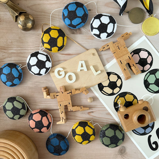 Football bunting garland kidsroom in colours of your choice by Velveteen Babies