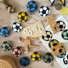 Load image into Gallery viewer, Football bunting garland kidsroom in colours of your choice by Velveteen Babies
