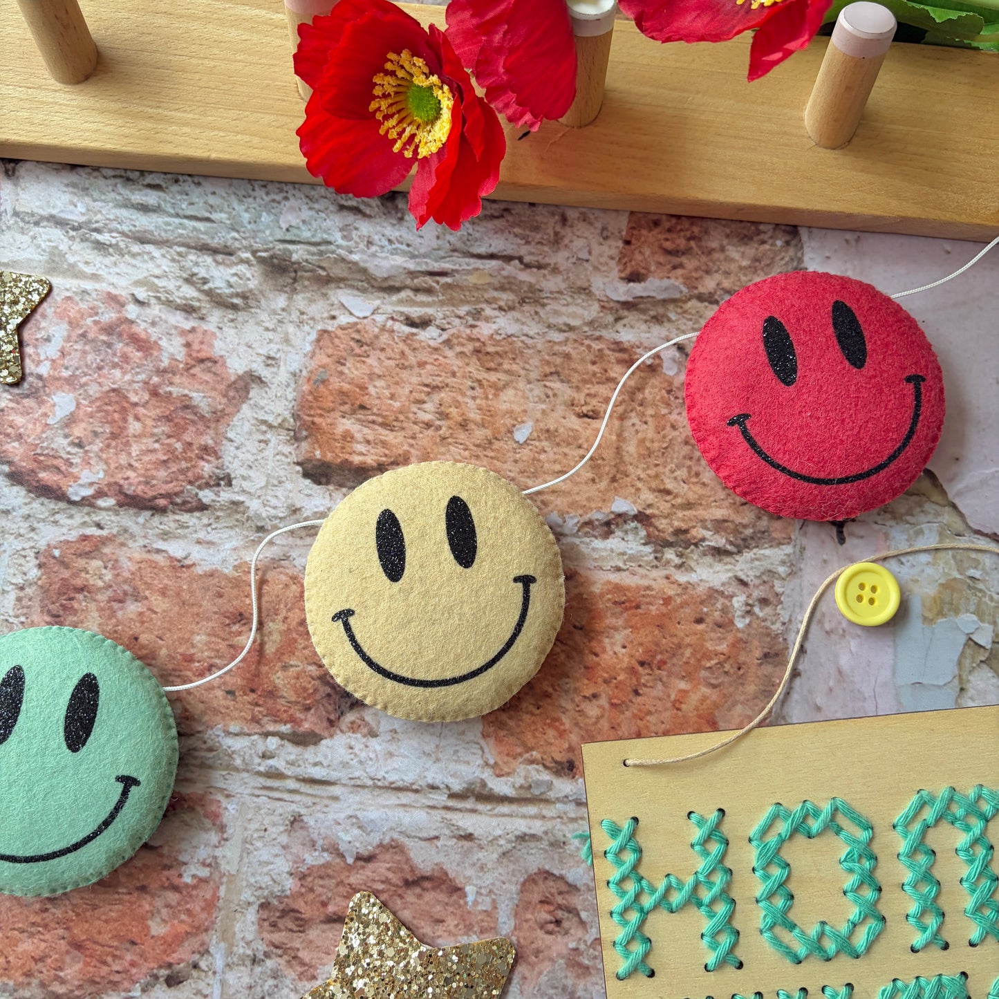 Sample Sale- Smiley Faces Garland in colours shown