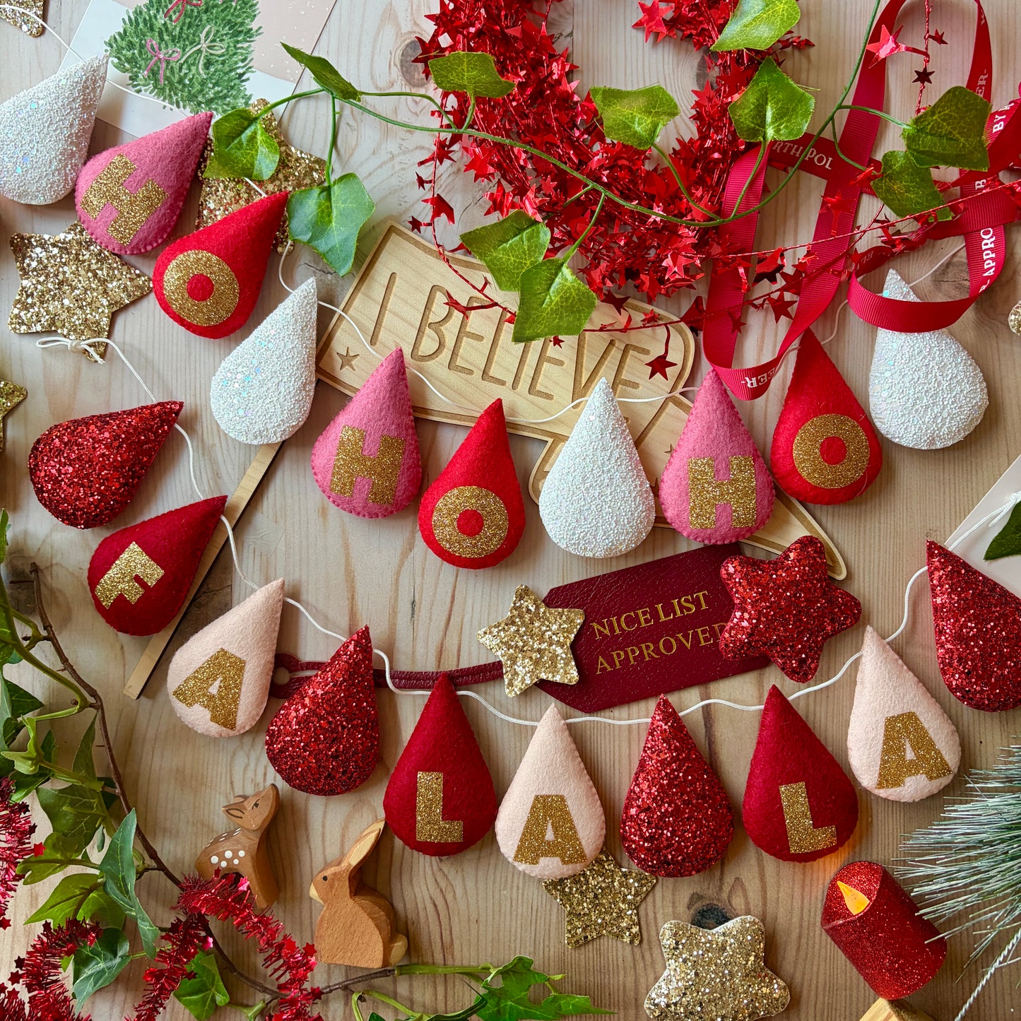 Festive personalised droplet garland with lettering