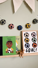 Load image into Gallery viewer, Football garland- felt football bunting in your choice of colours handmade to order
