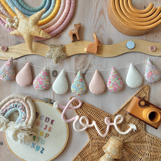 Droplet Garland - Mixed Liberty with off white and blush. Made to order.