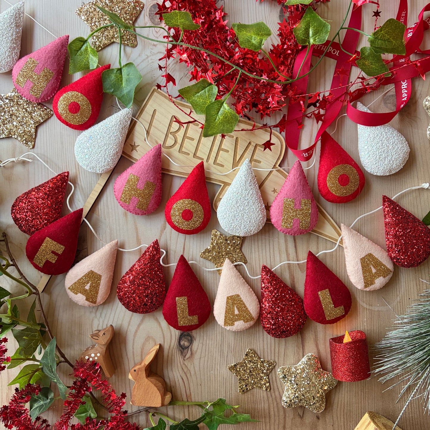 Festive personalised droplet garland with lettering