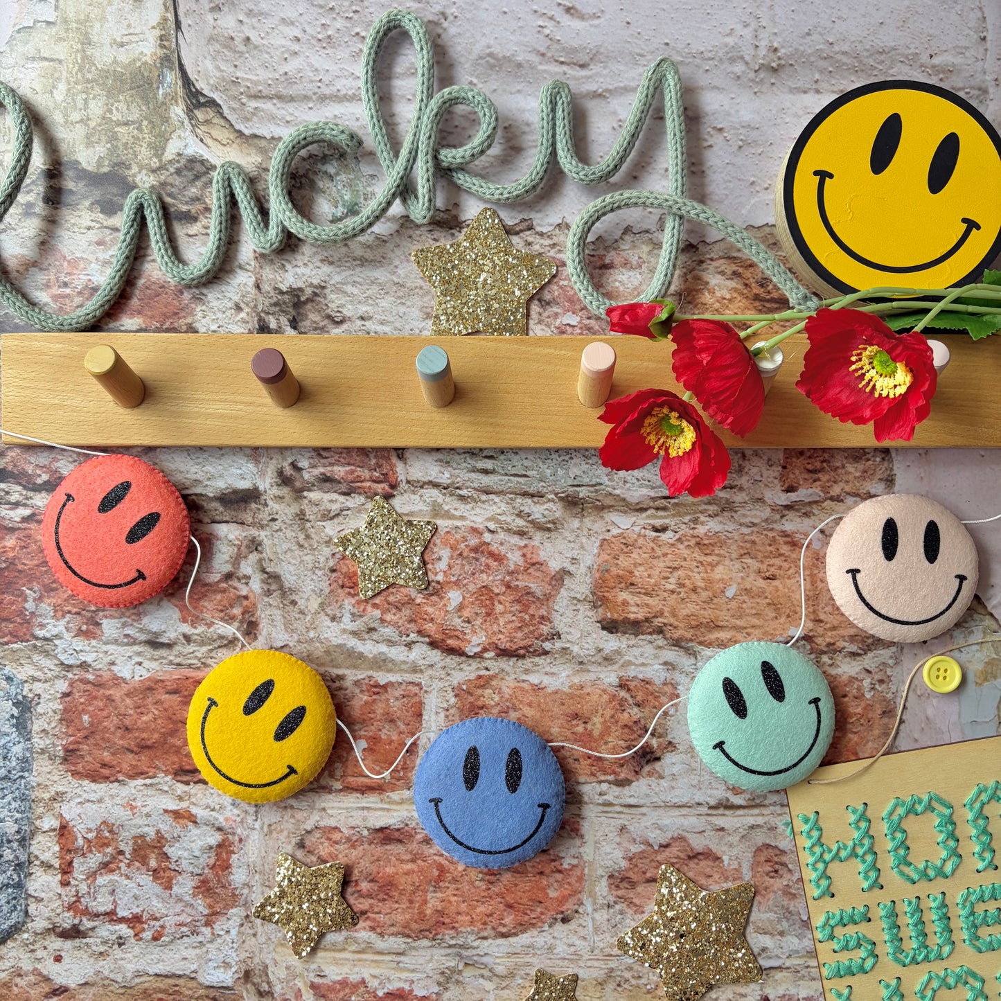Sample Sale- Smiley Faces Garland in colours shown