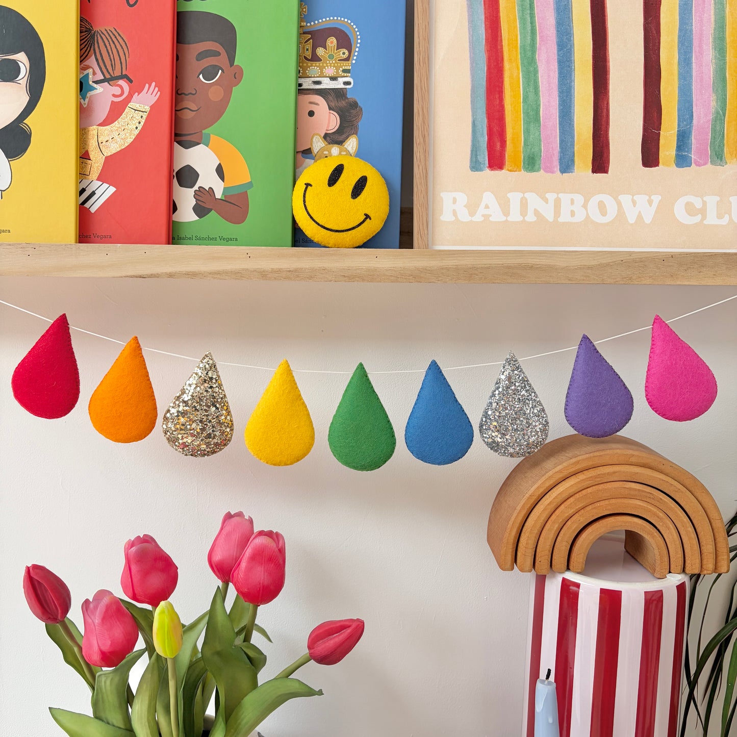 Rainbow Raindrop Garland - Bright with choice of glitter. Made to order.