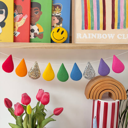 Rainbow Raindrop Garland - Bright with choice of glitter. Made to order.