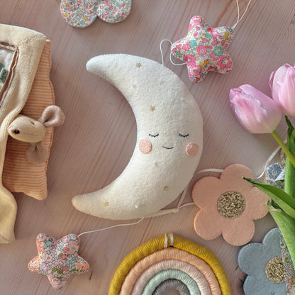 Bespoke sleepy Crescent Moon in your custom colours - Made to order.