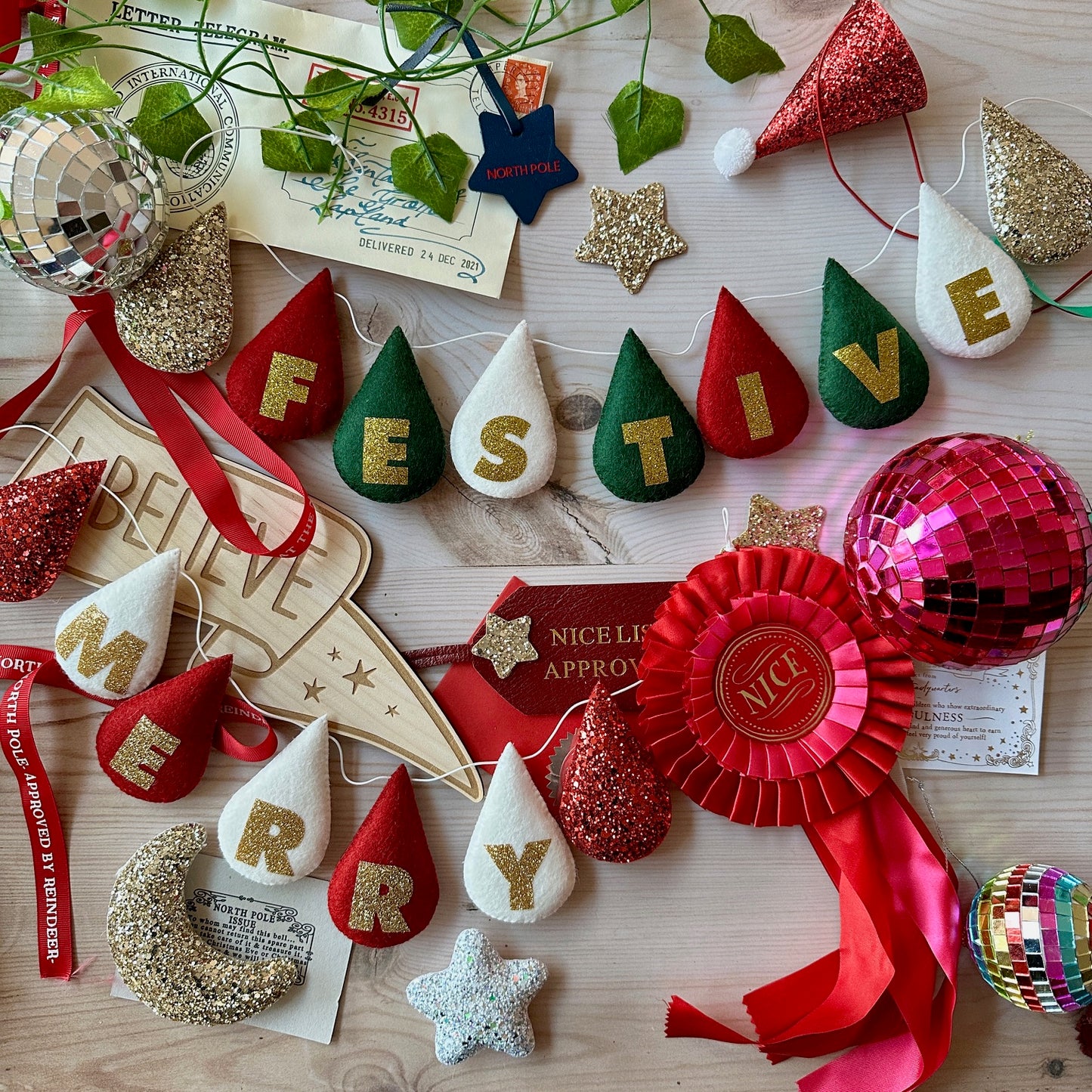 Festive personalised droplet garland with lettering