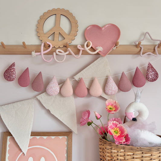 Pink droplet garland in blush and muted pinks 