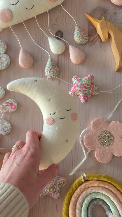 Bespoke sleepy Crescent Moon in your custom colours - Made to order.