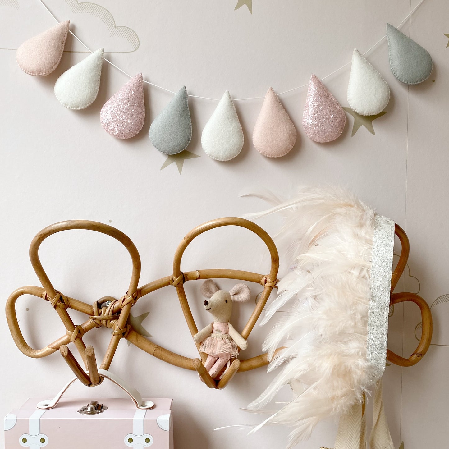 Blush glitter with pale grey Droplet Garland