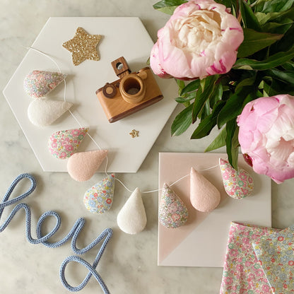 Droplet Garland - Mixed Liberty with off white and blush. Made to order.