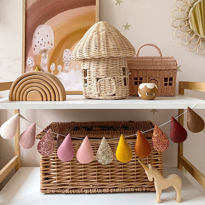 Droplet garland- Pinks, mustard and warm brown tones. Made to order.