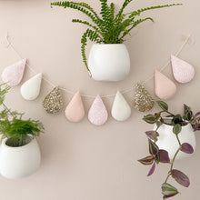 Load image into Gallery viewer, Droplet garland- (Best seller) gold glitter, blush, off white, blush glitter. Made to order.
