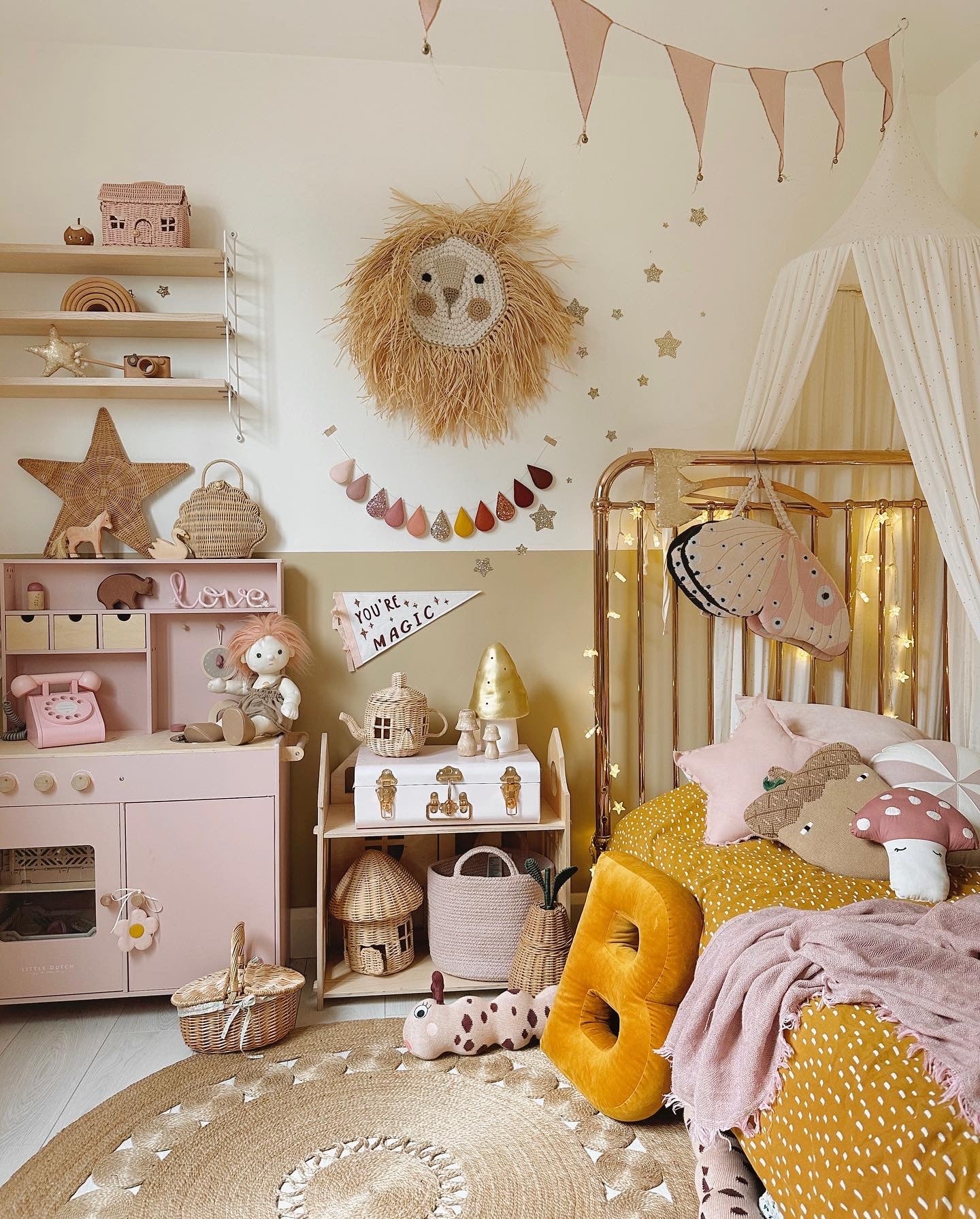 Droplet garland- Pinks, mustard and warm brown tones. Made to order.