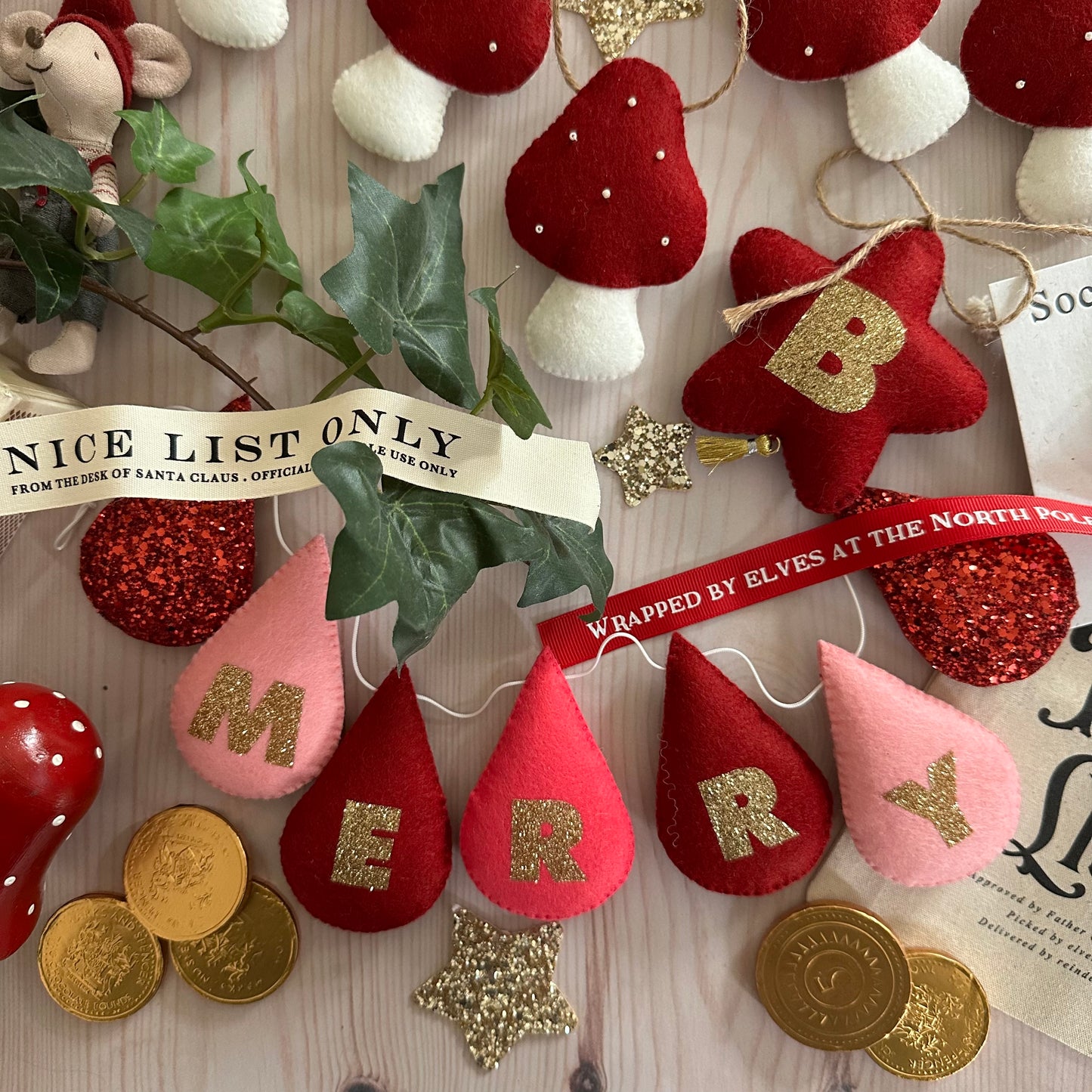 Festive personalised droplet garland with lettering