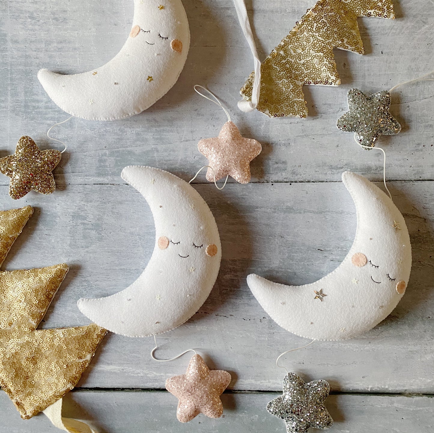 Bespoke sleepy Crescent Moon in your custom colours - Made to order.