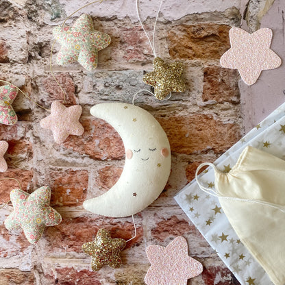 Bespoke sleepy Crescent Moon in your custom colours - Made to order.